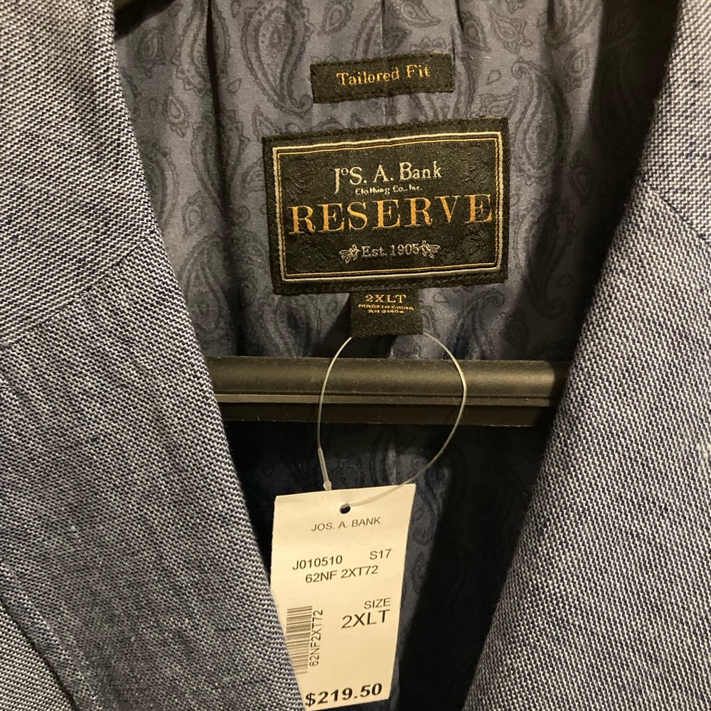 Unworn Jos. A. Bank Reserve Lightweight Blue Blazer